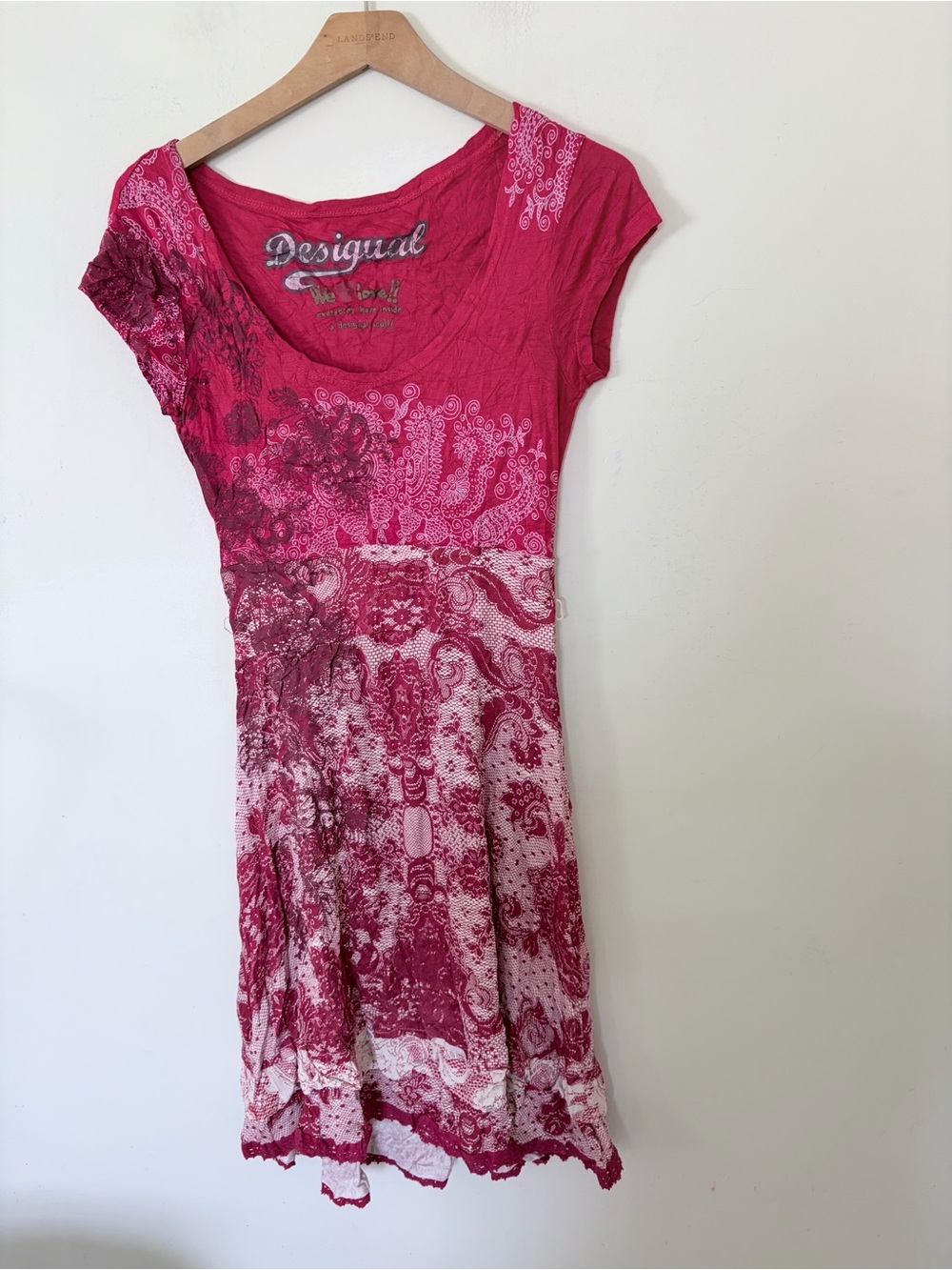 Vintage y2k Desigual pink and white patterned short-sleeve mini dress featuring